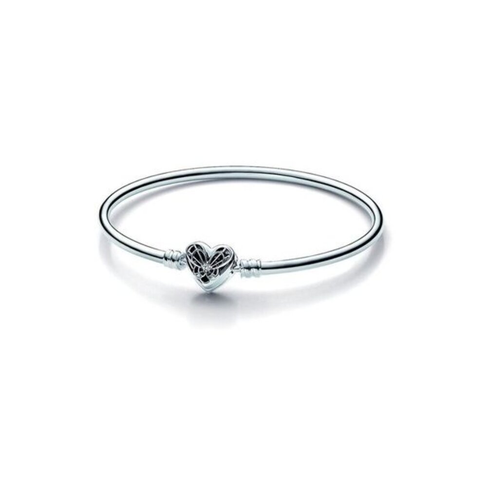 Pandora Silver Cz Heart & Butterfly Bangle Bracelet